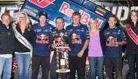 Joey Saldana won the opening night of the Goodyear Outlaw Thunder weekend Friday night at Eldora Speedway.  