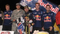 Joey Saldana made his first race back after an over two month layoff due to injuries a memorable one by winning his first race back with the World of Outlaws Sprint Car Series Wednesday night at Hartford Motor Speedway. 
