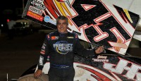 Hollywood Herrera Stars in Lucas Oil Sprint Car Prelim at Las Cruces! Johnny Herrera kept his Lucas Oil ASCS presented by K&N Filters National title hopes alive by racing to victory lane in Friday night’s 25-lap preliminary feature atop the 5/16-mile Southern New Mexico Speedway clay oval.