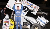 After flipping his MVT 41 just
twenty-four hours earlier Jason Johnson wasted no time rebounding to
victory with the Lucas Oil American Sprint Car Series presented by
MAVTV at Battleground Speedway in Highlands, Texas.