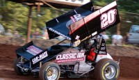 Brian Ellenberger wins the feature at Lernerville Speedway.  