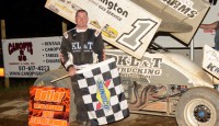 Chad Blonde flew to the feature win at Butler Motor Speedway.  After the conclusion of Hot Laps, a rain shower would delay the start of the racing program.