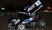 Kaeding Wins Rain Shortened Feature at Elko Tim Kaeding charged to victory in the FVP Outlaws at Elko on Friday night in a rain-shortened A-main in the World of Outlaws STP Sprint Car Series inaugural event at Elko Speedway.