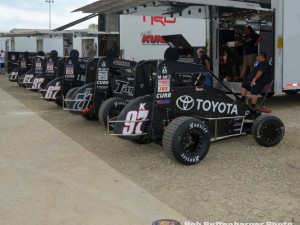 The Keith Kunz stable of cars during the 4-Crown Nationals at Eldora Speedway. (Bill Miller Photo)