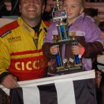 "Liquid" Lou Cicconi and young "Super Fan" showing off hardware in victory lane @ Ace Speedway. - Robert Gill Photo