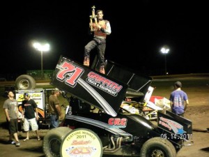 Channin Tankersley cracked Smiley's Racing Products ASCS Gulf South victory lane Friday night at Golden Triangle Raceway Park in Beaumont, TX. (ASCS Gulf South photo)