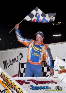 Mark Dobmeier in victory lane after winning Thursday night's prelminary feature at the Knoxville Nationals. - Mike Campbell Photo