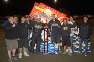 Glenn Stryes and crew in victory lane after winning the Ron Laney Memorial King of 360's feature at East Bay Raceway Park. - Alan Holland Photo