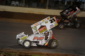 Brian races with Sammy Swindell in Charlotte (Cory Stivason Photo)