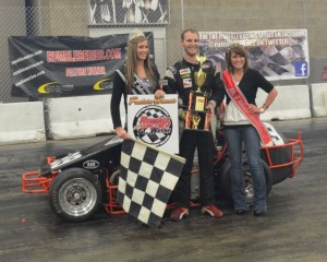 Billy Wease in Victory Lane after winning night one of the "Rumble in Fort Wayne" midget feature.  - Bill Miller Photo