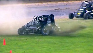 Kyle Larson does a no hands victory doughnut after his victory at Western Springs Speedway. - Image courtesy of Western Springs Speedway.  