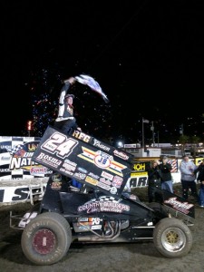 Terry McCarl in victory lane at Volusia Speedway Park. - Mike Leone Photo