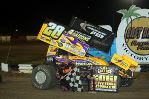 Steve Poirier in victory lane after winning Friday night's feature at during the Winter Nationals at East Bay Raceway Park. - Kenetic Photo