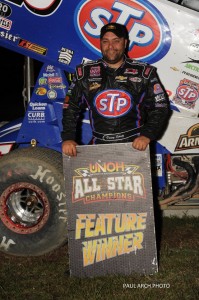 Donny Schatz after winning the first UNOH All Star Circuit of Champions feature of the 2013 season at Bubba Raceway Park. - Paul Arch Photo