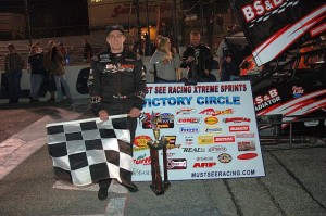 Ryan Litt in 5 Flags Speedway Victory Lane after capturing the Royal Oak Southern Shootout 30 lap feature 3.22.13. (Photo by David Sink) 