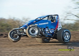 Bryan Clauson wheels up at Gas City I-69 Speedway. - Mike Campbell Photo