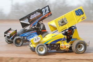 Brandon Spithaler (#22s) racing with Bob Howard (#49) at Lernerville Speedway during the Steel City Showdown. - James McDonald / Apexonephoto