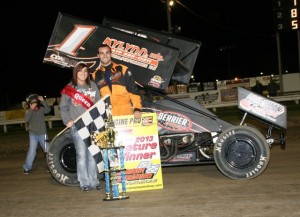 Nate Dussell in victory lane at Fremont Speedway. - Image courtesy of Fremont Speedway