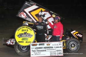 Johnny Herrera earned his first victory of the 2013 season in ASCS competition on Friday, May 3 with the Griffith Truck and Equipment Gulf South Region at the Golden Triangle Raceway Park in Beaumont, Texas. (ASCS / Ron Skinner Photo) 