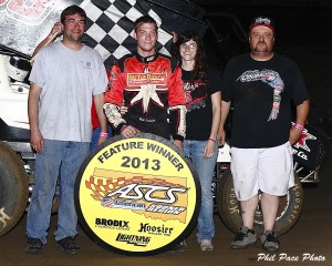 Matt Covington earned his first Sooner Region victory of 2013 at the Thunderbird Speedway in Muskogee, Okla. Covington is the fourth different winner in as many races for the Oklahoma based arm of the ASCS Nation. (ASCS / Phil Pace) 