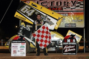 Scotty Thiel in victory lane. -  Victory Lane Photo courtesy of Stan Meissner at Minnesota Dirt Track Racing.