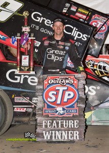 Daryn Pittman after winning Saturday night's World of Outlaws STP Sprint Car feature at Eldora Speedway. - Mike Campbell Photo