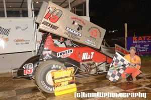 Doug Zimmerman in victory lane after winning the opening night of the 2013 season at Butler Motor Speedway. - Tom Willavize Photo
