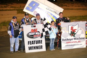 Brandon Wimmer and crew in victory lane at Waynesfield Motorsports Park. - Jan Dunlap Photo