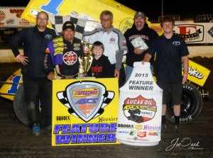 Danny Lasoski worked the low groove to his second victory in two years at I-80 Speedway with the Lucas Oil ASCS presented by MAVTV American Real in the Burch Motorsports No. 1m. (ASCS / Joe Orth)