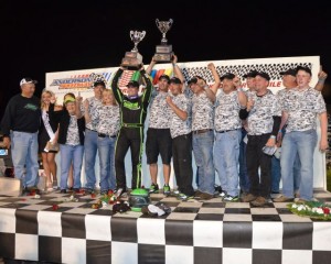 Jacob Wilson and his crew in victory lane after winning the 2013 Pay Less Little 500. - Bill Miller Photo