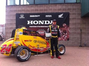 Tracy Hines in victory lane. - Image courtesy of USAC