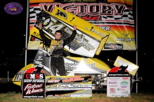 Scotty Thiel in victory lane at St. Croix Valley Raceway. - Vince Peterson at Track Rat Photos.
