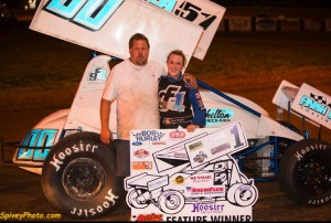 Kacee Frazier in victory lane with father Billy. - Mike Spivey Photo