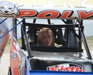 Paige Polyak shortly before hot laps Saturday at Eldora. - Bill Miller Photo