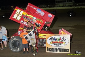 Randy Hannagan and son Mason in victory lane at Limaland Motorsports Park. - Mike Campbell Photo