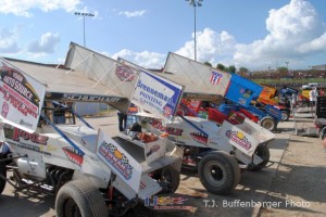 Cars lined up in the pit area during the Kings Royal. - T.J. Buffenbarger Photo