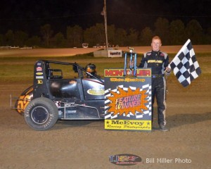 Isaac Chapple in Victory Lane after winning the midget event at the Montpelier Motor Speedway on Saturday night. - Bill Miller Photo
