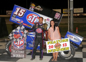 Donny Schatz won by inches to take the opening night of the World of Outlaws Boot Hill Showdown opener at Dodge City Raceway Park. (TWC Photo)