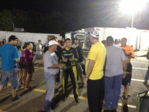 Troy DeCaire pleading his case with AVSS officials after being penalized for jumping a start as the leader, a penalty that was not applied until after the finish. - T.J. Buffenbarger Photo