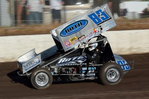 Kyle Hirst is pictured putting the famed Roth Enterprises No. 83jr through its paces at the Antioch Speedway earlier this year. The 25-year-old goes into the Reno Tahoe Fernley Speedway this weekend leading the points by nine-marker's over Chico's Jonathan Allard. Photo by Tim Holland.