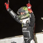 Kyle Larson celebrates after winning Friday night's feature at Knoxville Raceway. - Mike Campbell Photo