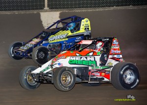 Chase Stockon and Brady Bacon racing at the Kokomo Sprint Car Smack Down. - Mike Campbell Photo