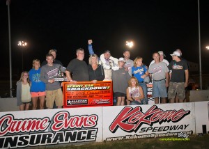 Dave Darland and crew in victory lane Saturday night after the Kokomo Sprint Car Smack Down. - Mike Campbell Photo