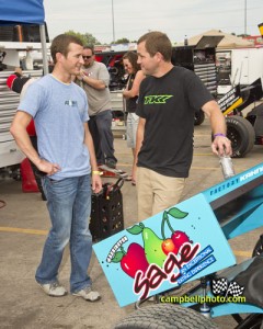 Kasey Kahne talking shop with Willie Kahne at Knoxville. - Mike Campbell Photo