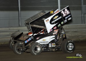 Tony Stewart racing last night at Southern Iowa Speedway. - Mike Campbell Photoa