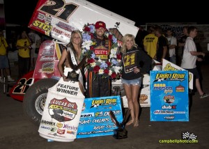 Brian Brown in victory lane at the Front Row Challenge. - Mike Campbell Photo