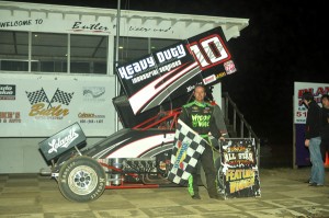 Dave Blaney in victory lane after winning the UNOH All Star Circuit of Champions event at Butler Motor Speedway. - Jim Fisher / FSC Pictorial