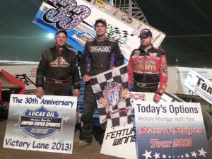 Stewart Friesen in victory lane with second place finisher Paul Kinney and this place Jeff Cook.  - Image courtesy of ESS