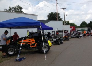 Teams working on their cars getting ready to compete Friday night at Knoxville Raceway. - T.J. Buffenbarger Photo