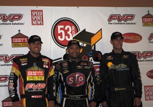 Second place Brian Brown, winner Donny Schatz, and third place Justin Henderson. - T.J. Buffenbarger Photo